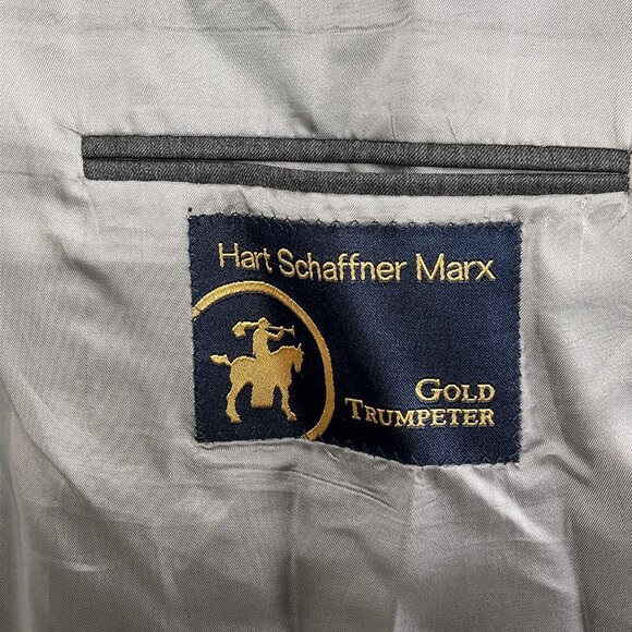 Hart Schaffner Marx Blazer Men 46 Gray Bespoke Gold Trumpeter Classic USA Jacket - Picture 7 of 16